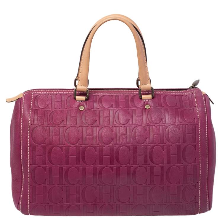 Pre Owned Carolina Herrera Magenta Monogram Leather Large Andy Boston Bag
