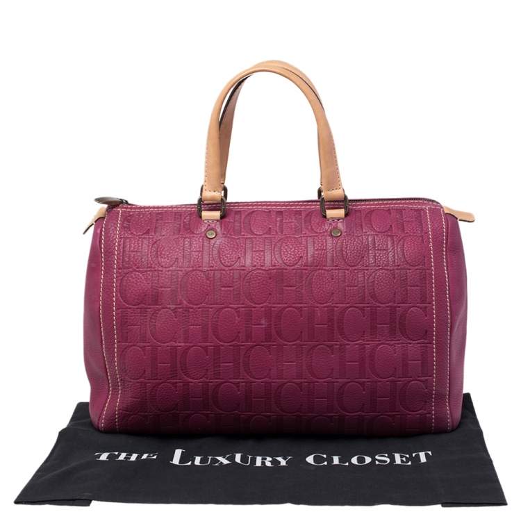 Pre Owned Carolina Herrera Magenta Monogram Leather Large Andy Boston Bag