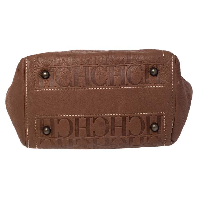 Pre Owned Carolina Herrera Brown Monogram Embossed Leather Andy Tote