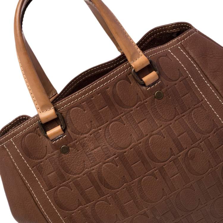 Pre Owned Carolina Herrera Brown Monogram Embossed Leather Andy Tote