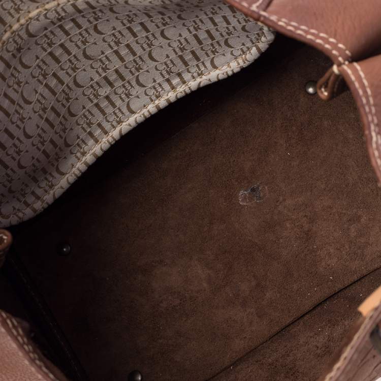 Pre Owned Carolina Herrera Brown Monogram Embossed Leather Andy Tote