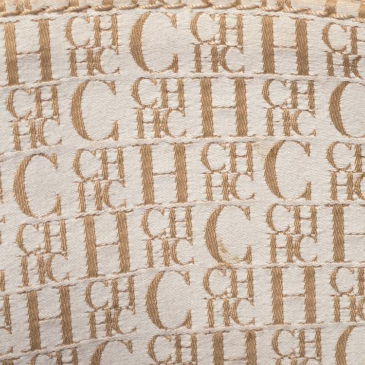 Pre Owned Carolina Herrera Brown Monogram Embossed Leather Andy Tote