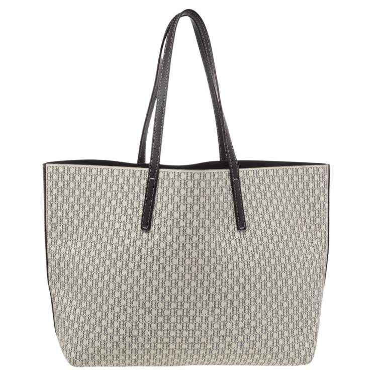 Pre Owned Carolina Herrera Cream Monogram Coated Canvas Shopper Tote