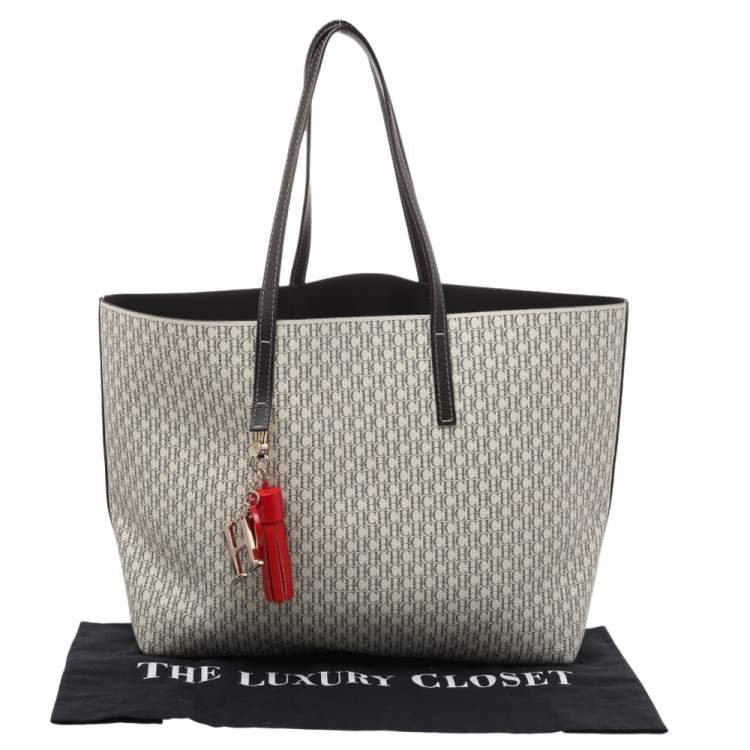 Pre Owned Carolina Herrera Cream Monogram Coated Canvas Shopper Tote