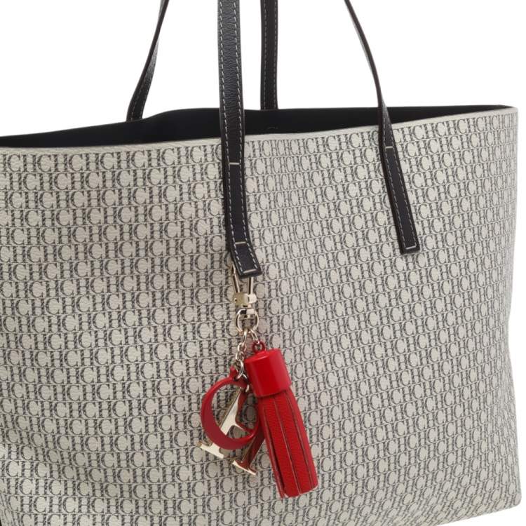 Pre Owned Carolina Herrera Cream Monogram Coated Canvas Shopper Tote