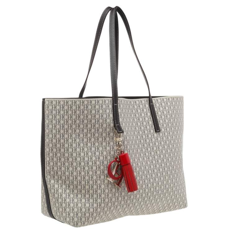 Pre Owned Carolina Herrera Cream Monogram Coated Canvas Shopper Tote