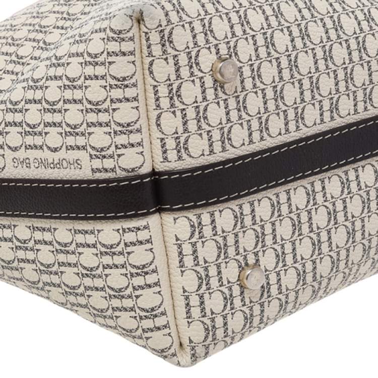 Pre Owned Carolina Herrera Cream Monogram Coated Canvas Shopper Tote