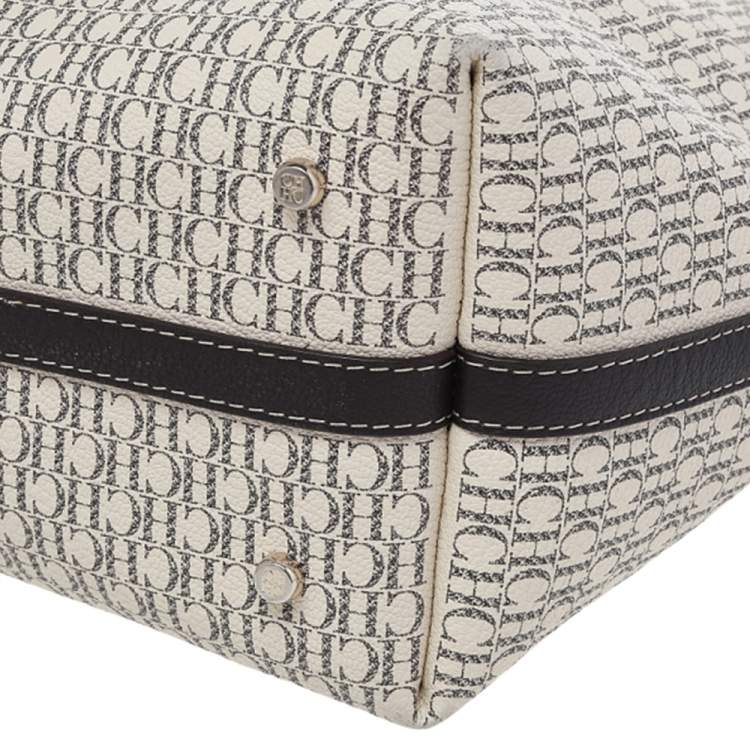 Pre Owned Carolina Herrera Cream Monogram Coated Canvas Shopper Tote