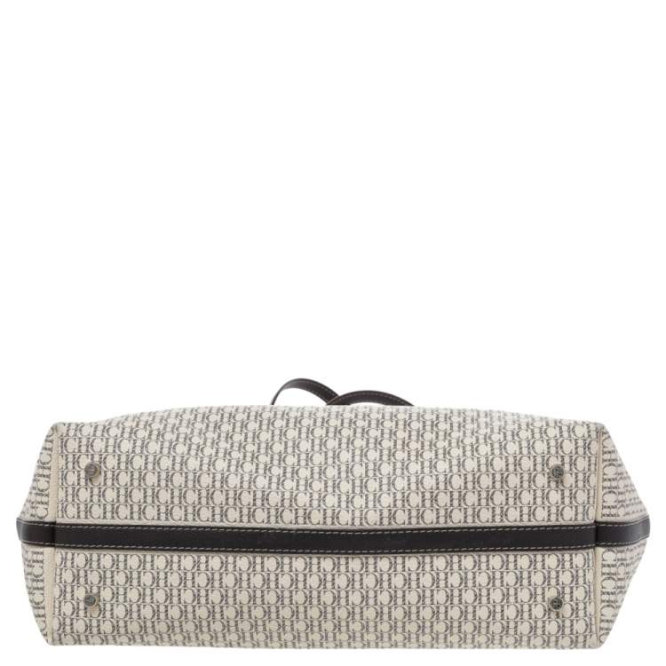 Pre Owned Carolina Herrera Cream Monogram Coated Canvas Shopper Tote