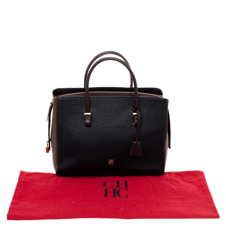 Pre Owned CH Carolina Herrera Black/ Brown Leather Tote
