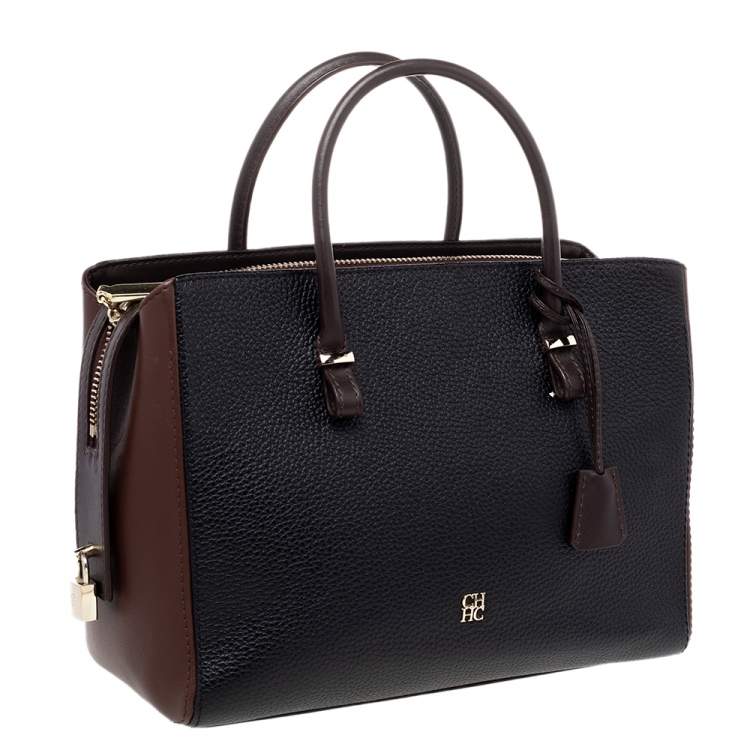 Pre Owned CH Carolina Herrera Black/ Brown Leather Tote