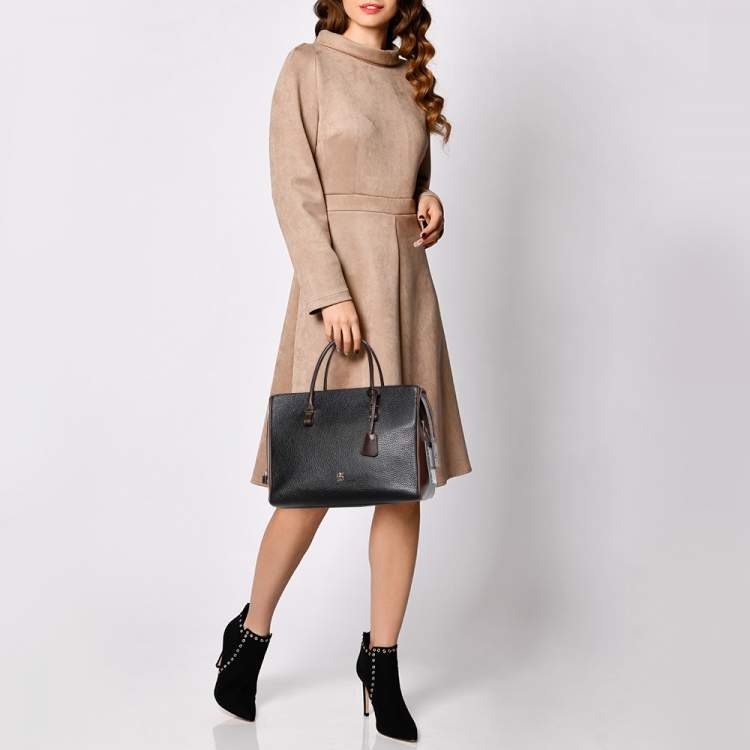 Pre Owned CH Carolina Herrera Black/ Brown Leather Tote