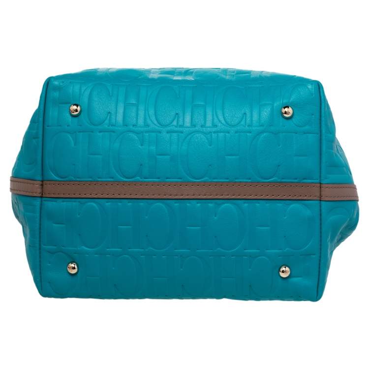 Pre Owned Carolina Herrera Blue Monogram Leather Matryoshka Tote