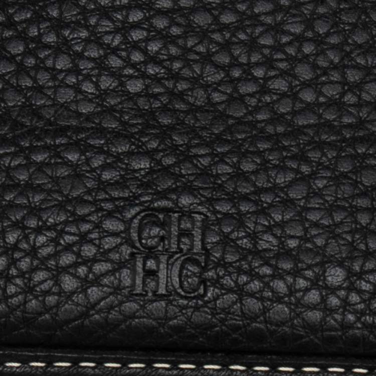 Pre Owned Carolina Herrera Black Monogram Embossed Leather Trifold Continental Wallet