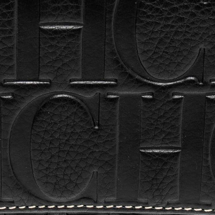 Pre Owned Carolina Herrera Black Monogram Embossed Leather Trifold Continental Wallet