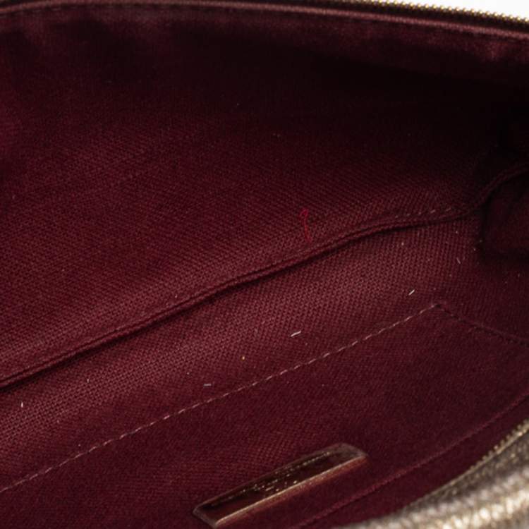 Pre Owned Carolina Herrera Metallic Embossed Monogram Leather Crossbody Bag