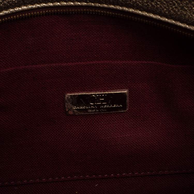 Pre Owned Carolina Herrera Metallic Embossed Monogram Leather Crossbody Bag