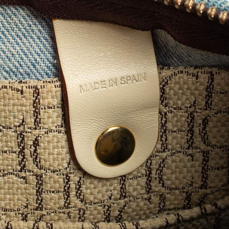 Pre Owned Carolina Herrera Blue Monogram Denim And Leather Andy Boston Bag