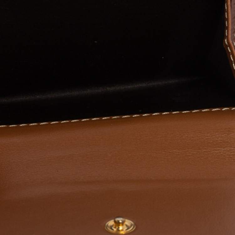 Pre Owned Carolina Herrera Tan Monogram Leather Matryoshka Lock Compact Wallet