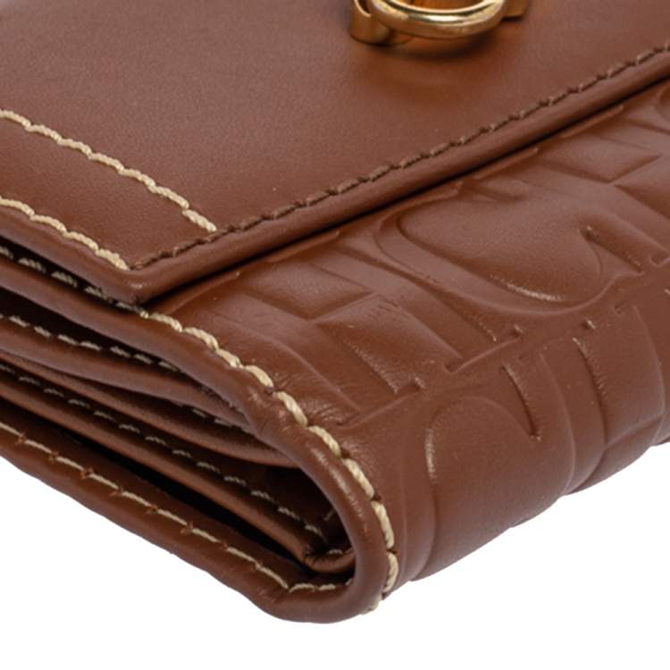 Pre Owned Carolina Herrera Tan Monogram Leather Matryoshka Lock Compact Wallet