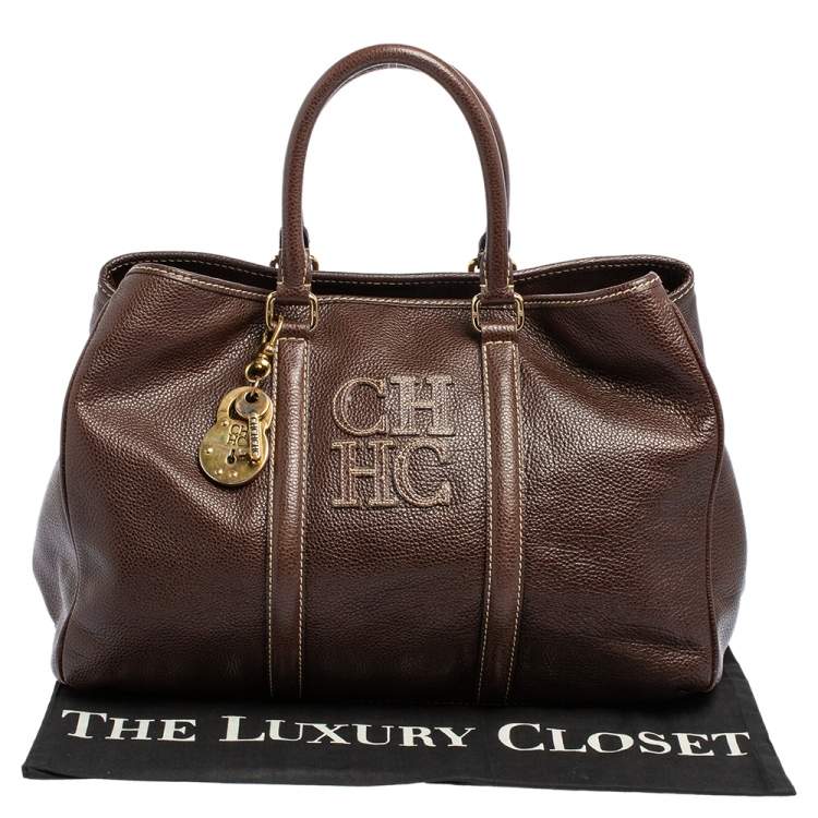 Pre Owned Carolina Herrera Brown Leather Large Matteo Tote
