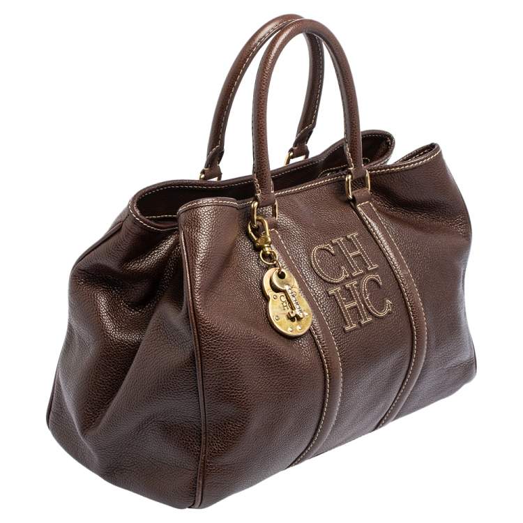 Pre Owned Carolina Herrera Brown Leather Large Matteo Tote