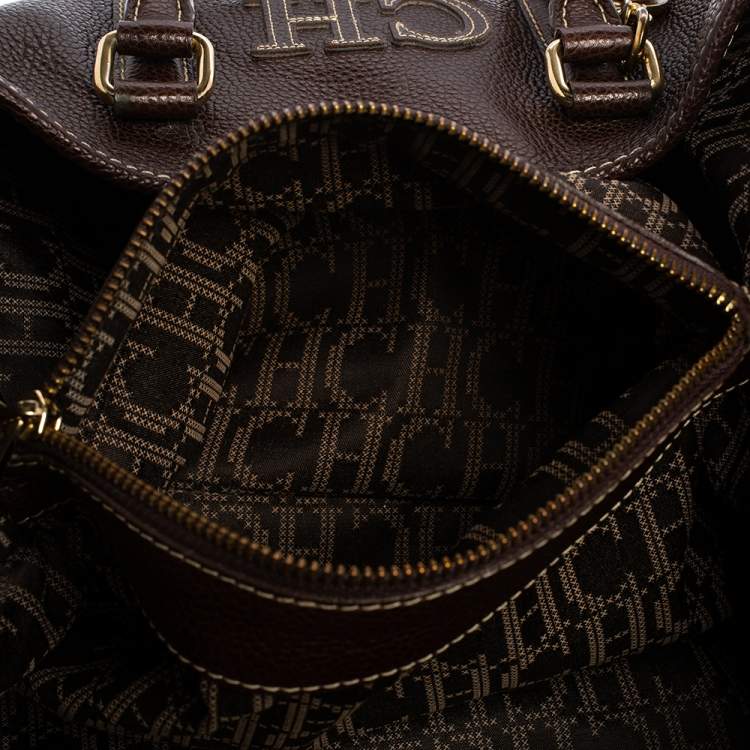 Pre Owned Carolina Herrera Brown Leather Large Matteo Tote