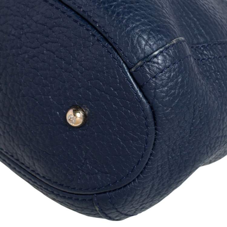 Pre Owned Carolina Herrera Navy Blue Pebbled Leather Maria Shoulder Bag