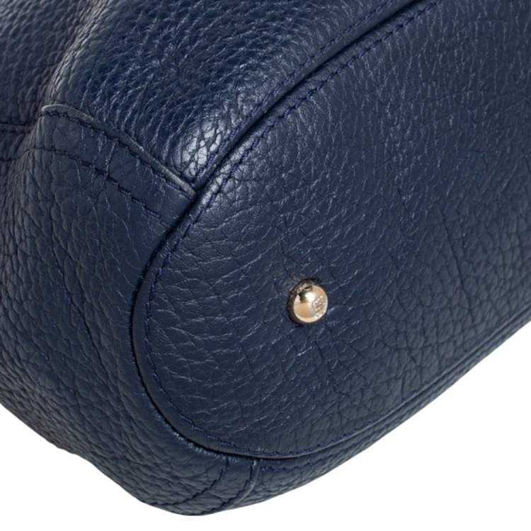 Pre Owned Carolina Herrera Navy Blue Pebbled Leather Maria Shoulder Bag