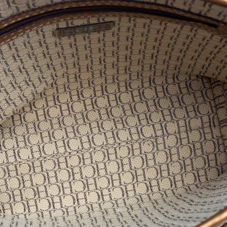 Pre Owned Carolina Herrera Gold Monogram Embossed Leather Tote