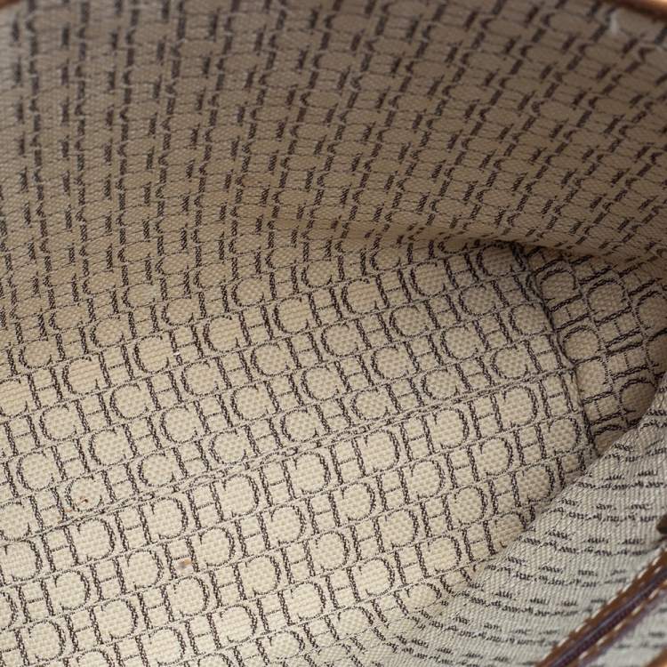 Pre Owned Carolina Herrera Gold Monogram Embossed Leather Tote