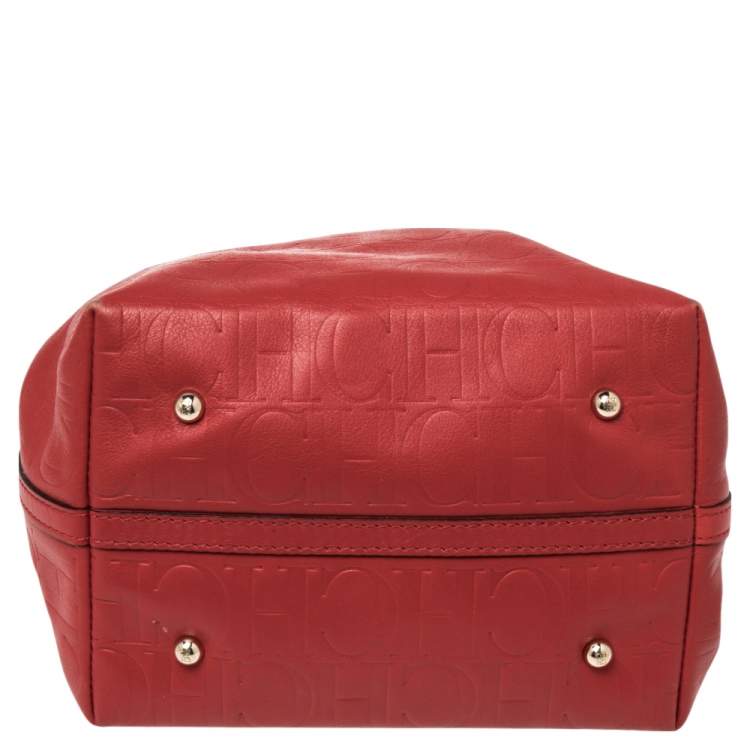 Pre Owned Carolina Herrera Red Monogram Leather Matryoshka Tote