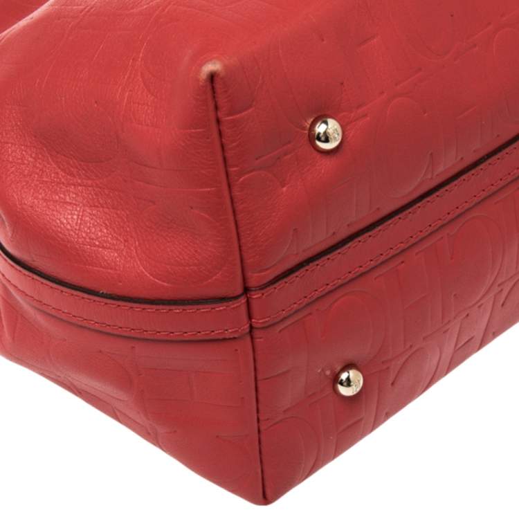 Pre Owned Carolina Herrera Red Monogram Leather Matryoshka Tote