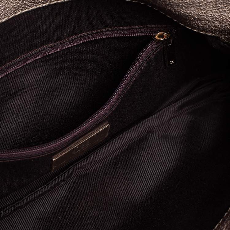 Pre Owned Carolina Herrera Metallic Gold Monogram Embossed Leather Bow Chain Clutch