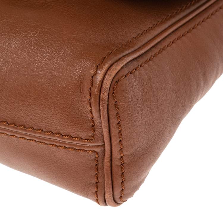 Pre Owned Carolina Herrera Brown Leather New Baltazar Shoulder Bag