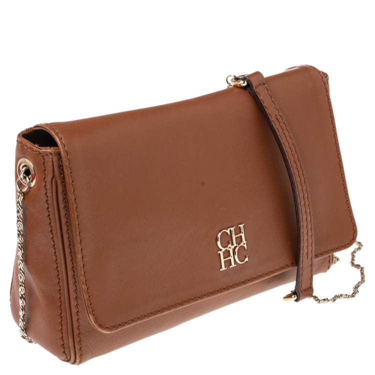 Pre Owned Carolina Herrera Brown Leather New Baltazar Shoulder Bag