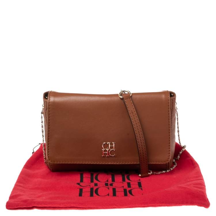 Pre Owned Carolina Herrera Brown Leather New Baltazar Shoulder Bag