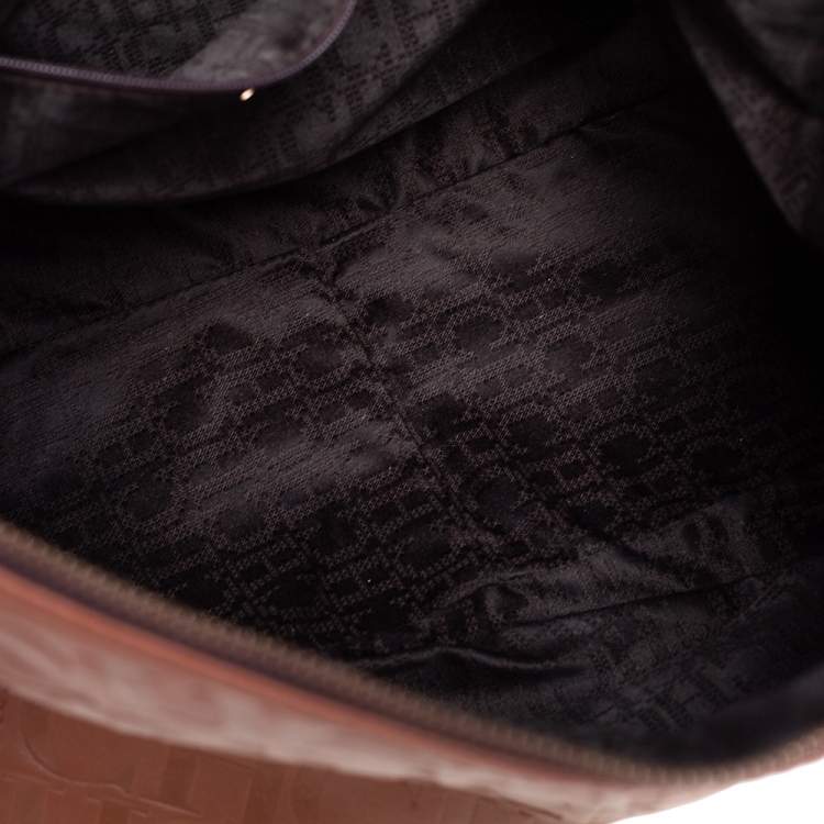 Pre Owned Carolina Herrera Brown Monogram Embossed Leather Chain Hobo