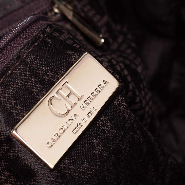 Pre Owned Carolina Herrera Brown Monogram Embossed Leather Chain Hobo