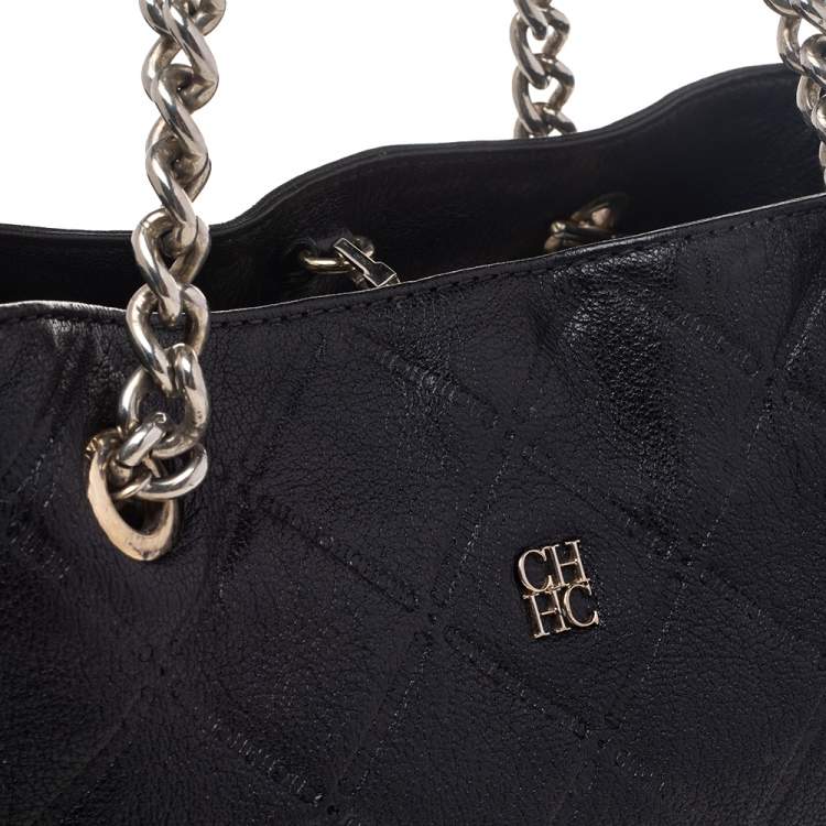 Pre Owned Carolina Herrera Black Leather Chain Shoulder Bag