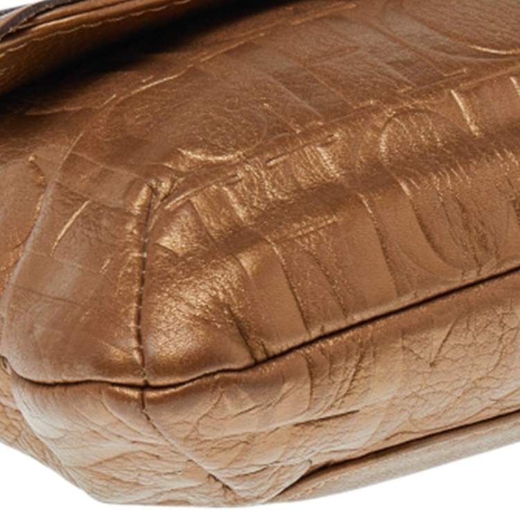 Pre Owned Carolina Herrera Gold Monogram Leather Audrey Shoulder Bag