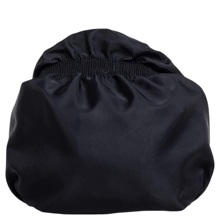 Pre Owned Carolina Herrera Black Nylon and Leather Bow Drawstring Hobo