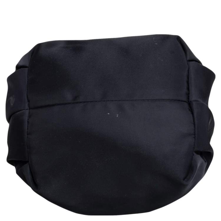 Pre Owned Carolina Herrera Black Nylon and Leather Bow Drawstring Hobo