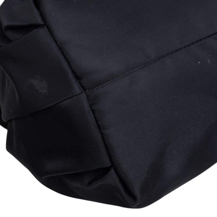 Pre Owned Carolina Herrera Black Nylon and Leather Bow Drawstring Hobo