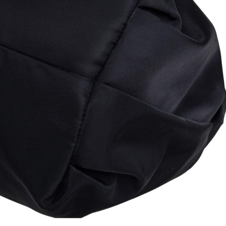 Pre Owned Carolina Herrera Black Nylon and Leather Bow Drawstring Hobo