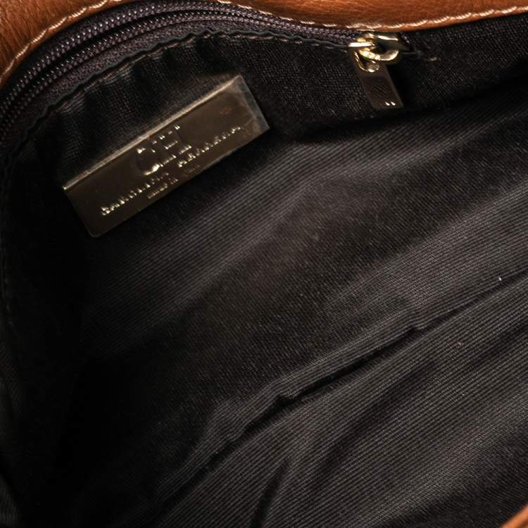 Pre Owned Carolina Herrera Brown Embossed Monogram Leather Bow Chain Shoulder Bag