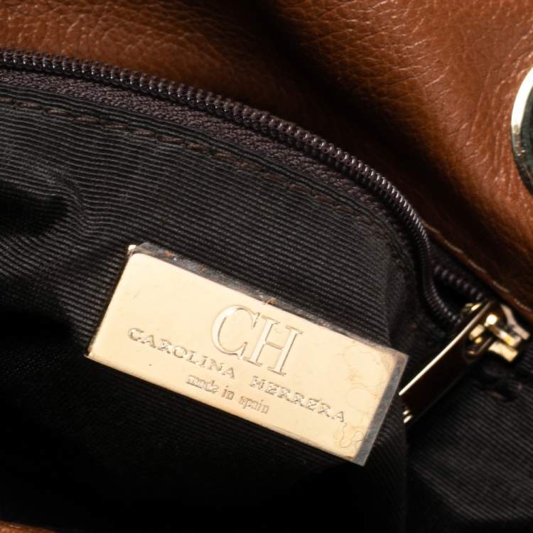 Pre Owned Carolina Herrera Brown Embossed Monogram Leather Bow Chain Shoulder Bag