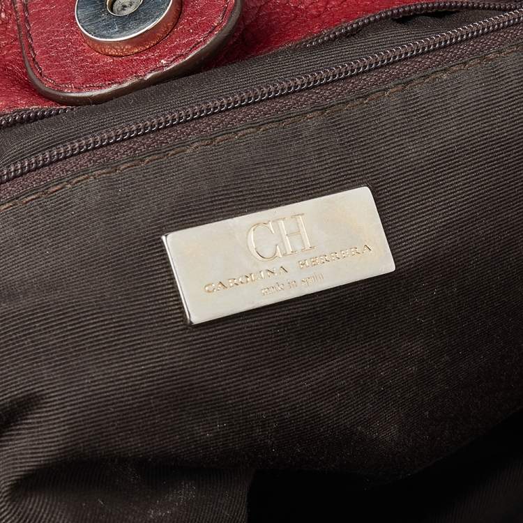 Pre Owned Carolina Herrera Burgundy Monogram Leather Audrey Tote