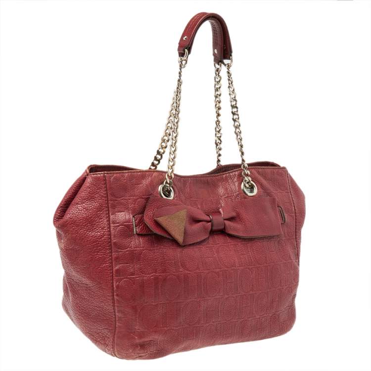 Pre Owned Carolina Herrera Burgundy Monogram Leather Audrey Tote