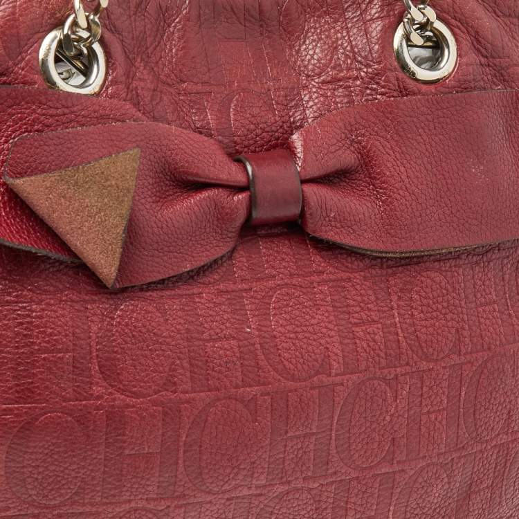 Pre Owned Carolina Herrera Burgundy Monogram Leather Audrey Tote